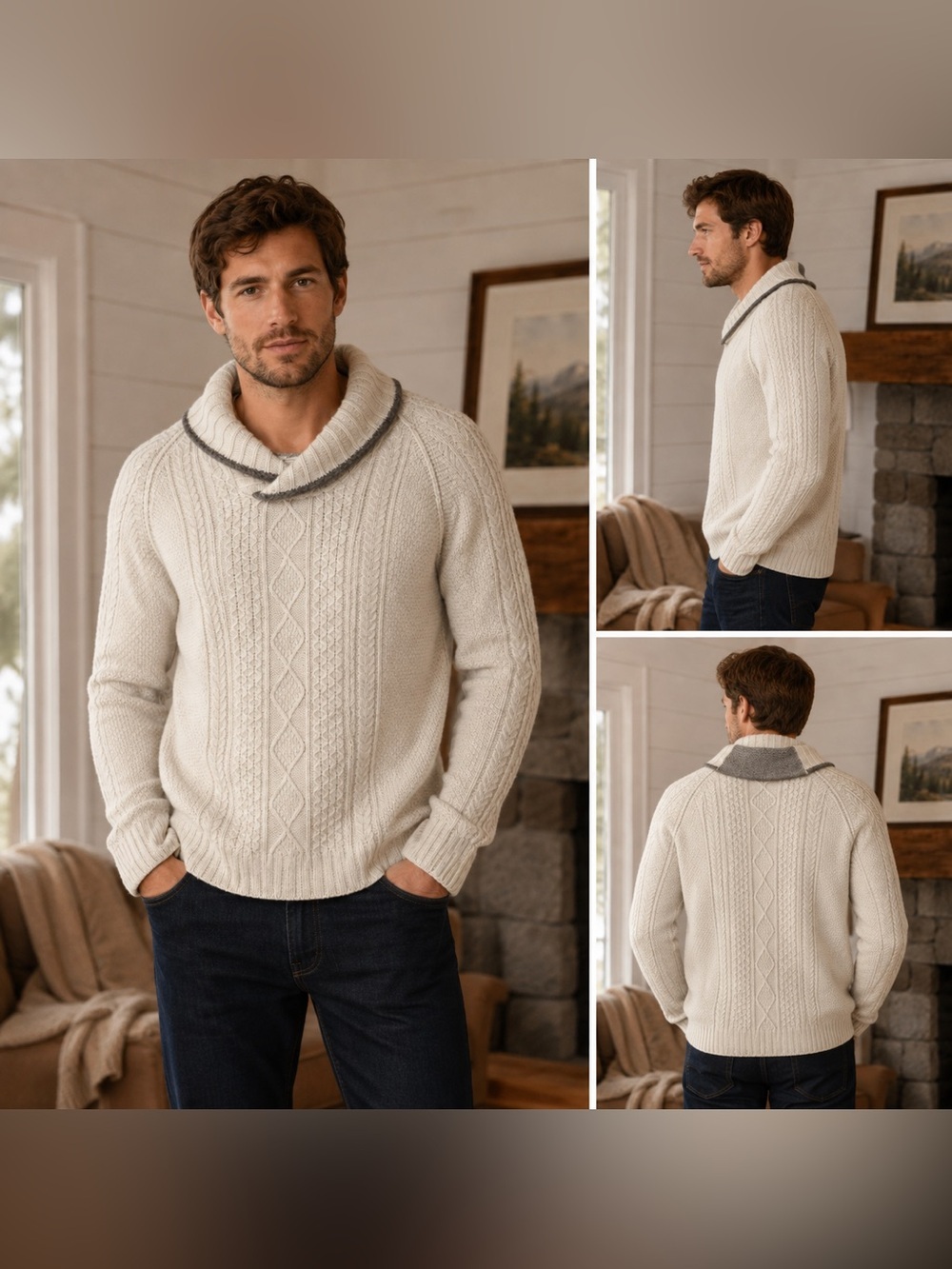 Tommy Bahama Jeans Lambswool Cable Knit Cowl Neck Sweater XL Cream